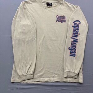 Vintage Captain Morgan Long Sleeve Shirt XL Tan‎ Graphic Captains Crew Pirate